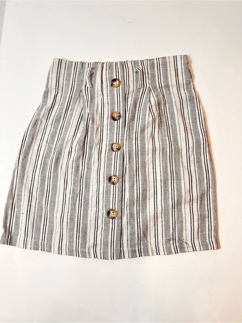 Striped Button-Front Mini Skirt in Black and White